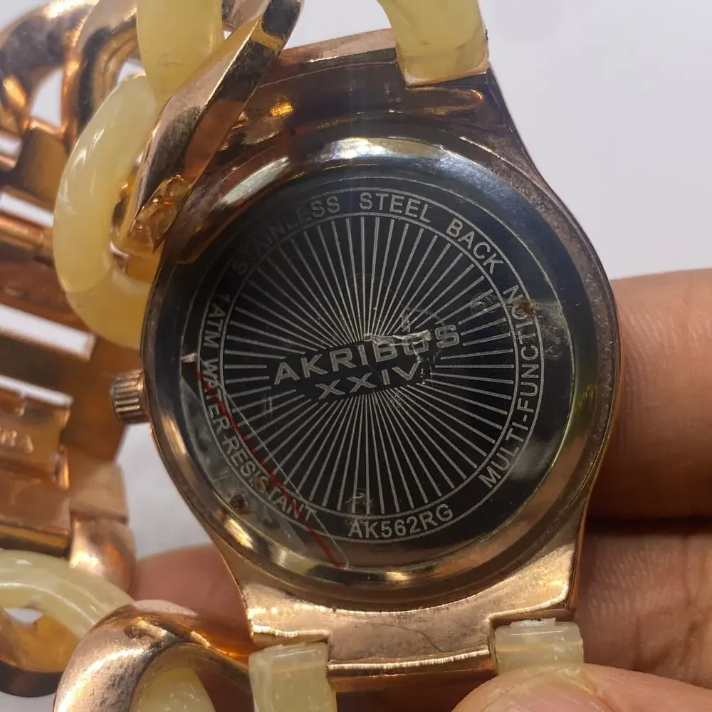 Akribos XXIV Rose Gold-Tone Stainless Steel Chain Style Watch – New Battery
